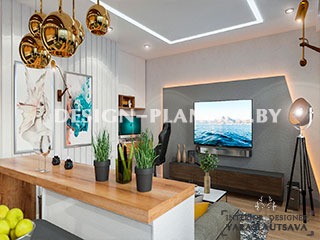 Дизайн интерьера огромной однокомнатной квартиры студии в ЖК Столичный в современном стиле с элементами LOFT