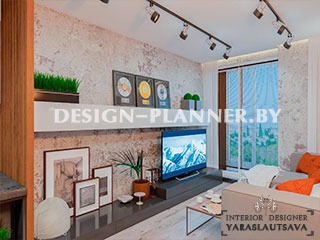 Дизайн интерьера микро квартиры студии в многофункциональном комплексе от Dana Holdings  в Minsk World  для посуточной аренды с небольшим бюджетом ремонта.